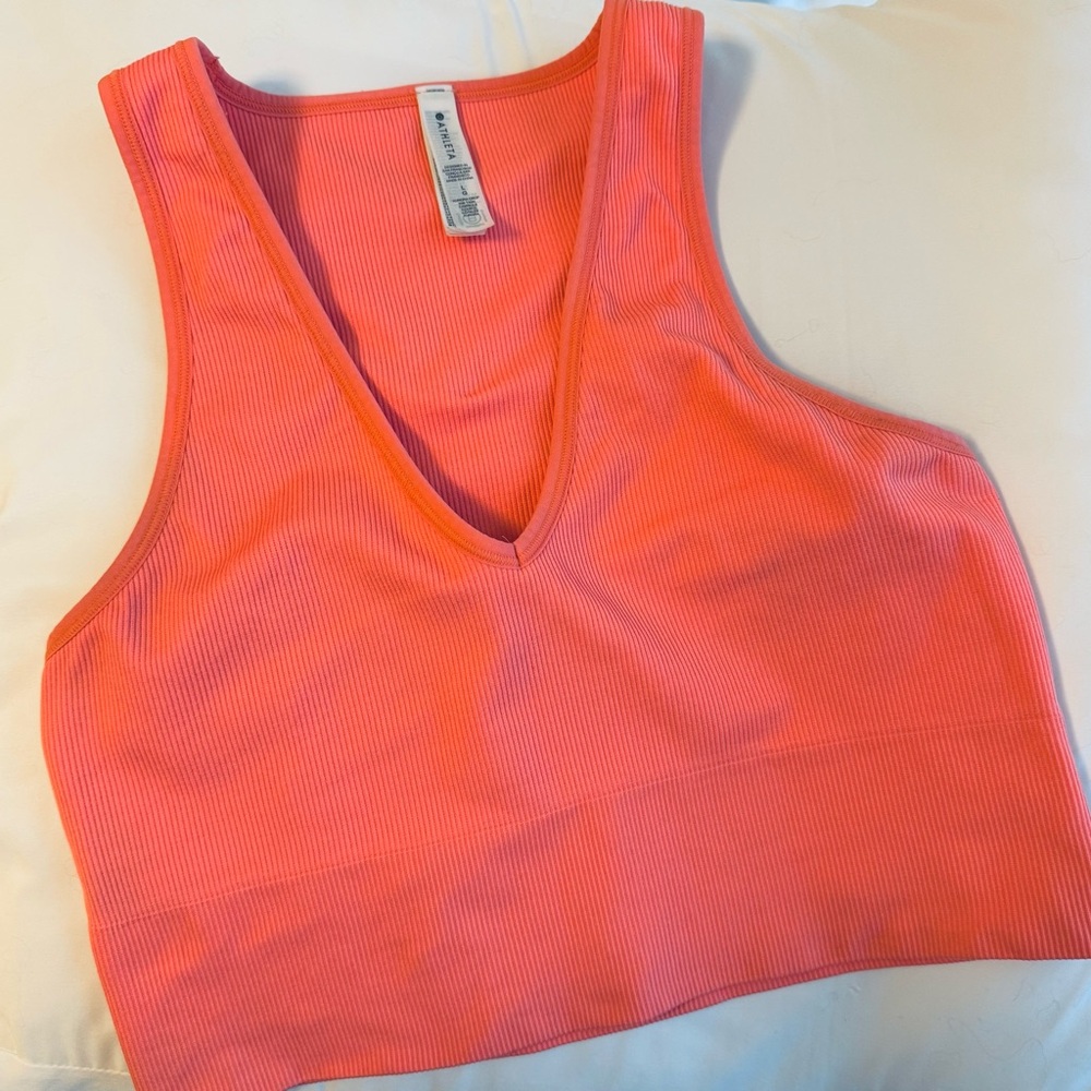 Athleta Aurora Rib Crop Tank Sports Bra Coral Size Large